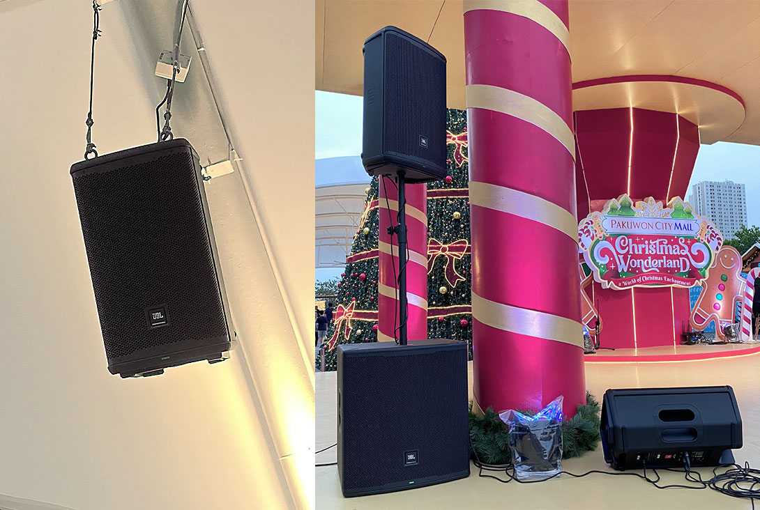 Permanent Instalation Soundsystem: JBL Eon Series Speakers, Soundcraft Audio Mixer, dan Nakamichi Microphone - Pakuwon City Mall Surabaya